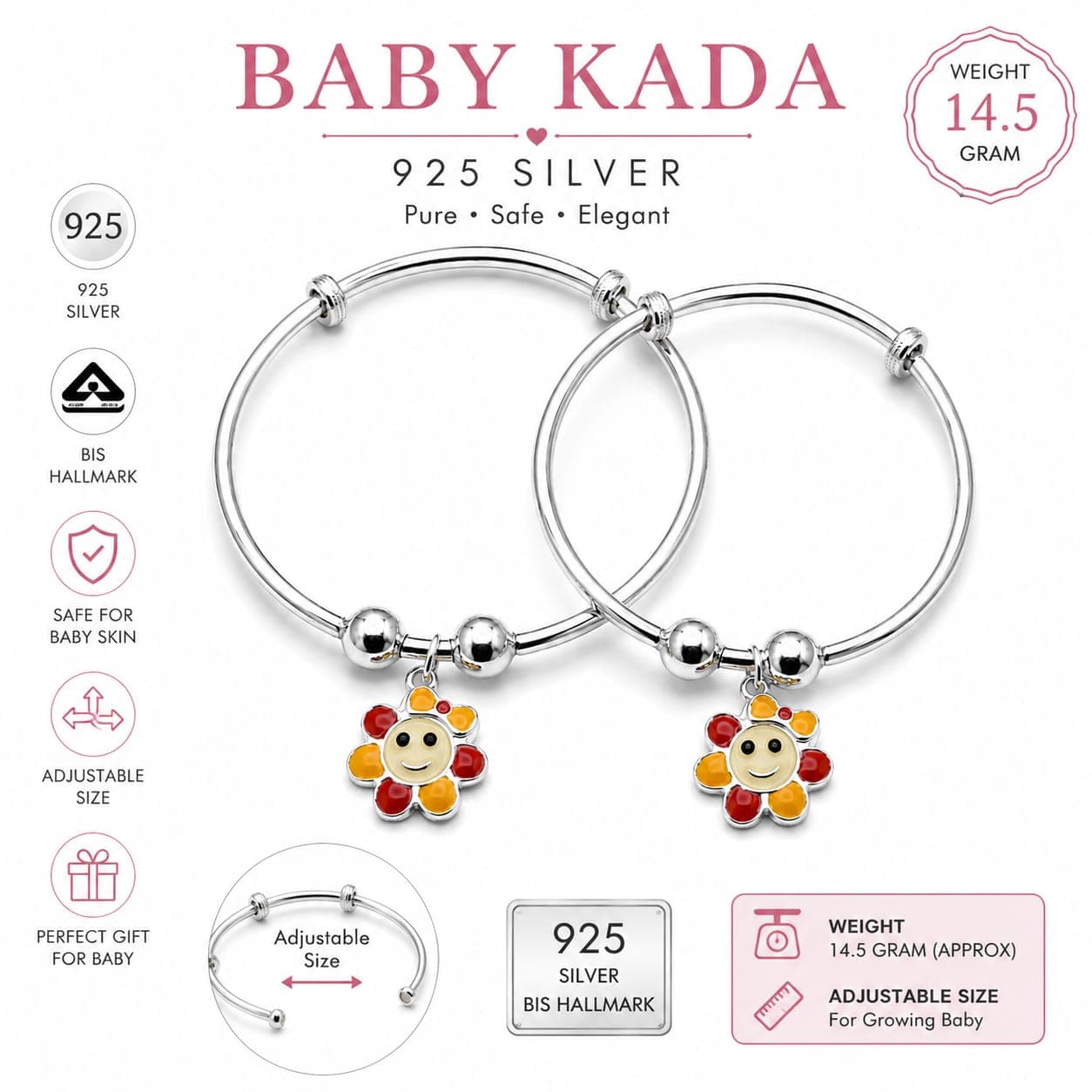 *925 Sterling Silver Baby Nazariya Bracelet for Kids | Adjustable Hand kada | BIS Hallmarked Silver | Traditional Baby Jewellery* view 4