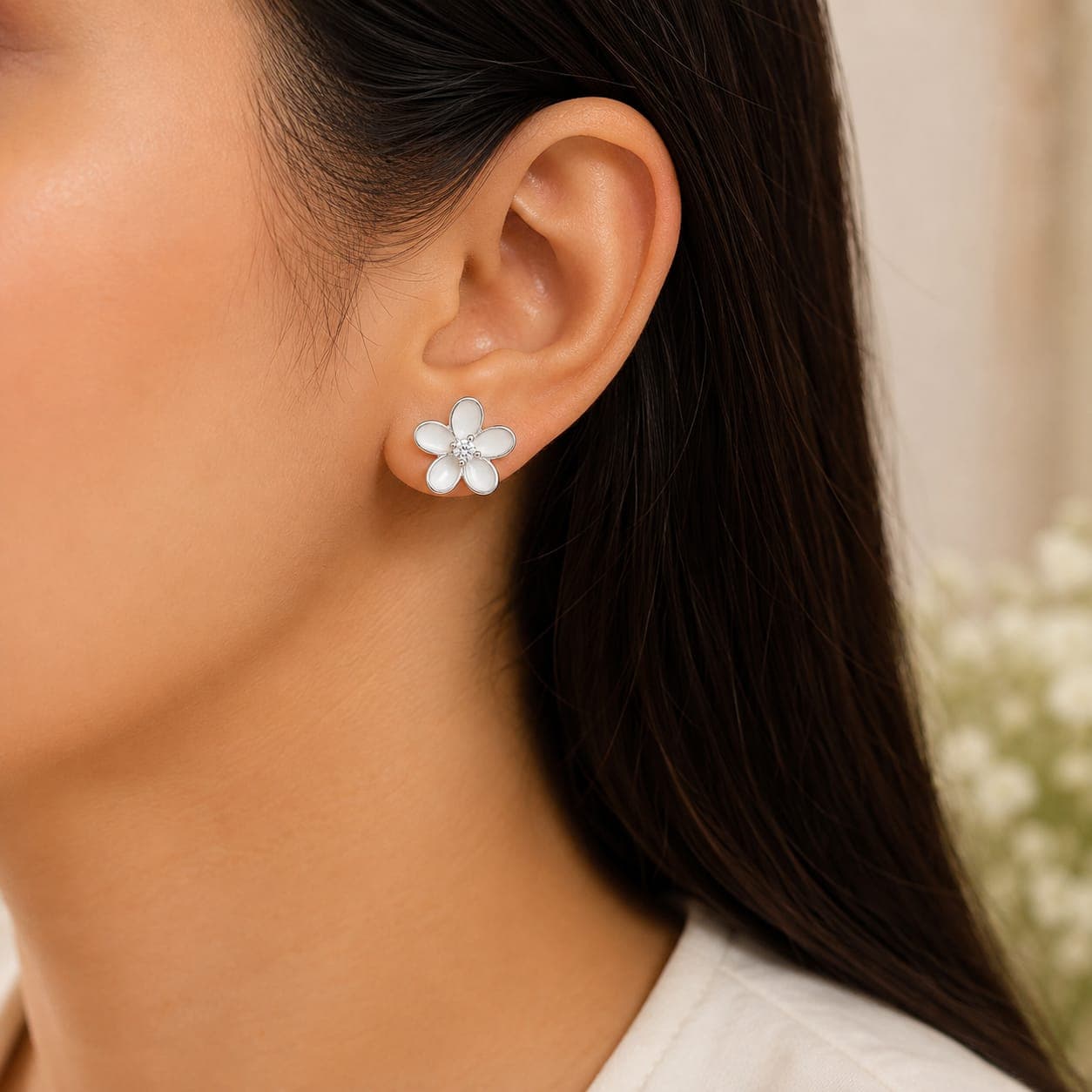 ORISIL JEWELS 925 Sterling Silver Flower Pearl Stud Earrings for Women & Girls | BIS Hallmarked | 1.2 cm Floral Earrings | Push Back Closure | 2.5 g | Gift for Her  view 2
