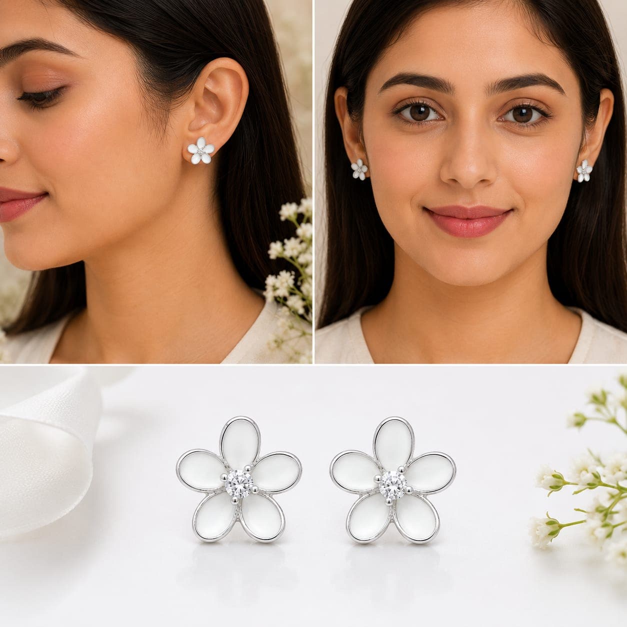 ORISIL JEWELS 925 Sterling Silver Flower Pearl Stud Earrings for Women & Girls | BIS Hallmarked | 1.2 cm Floral Earrings | Push Back Closure | 2.5 g | Gift for Her  view 4