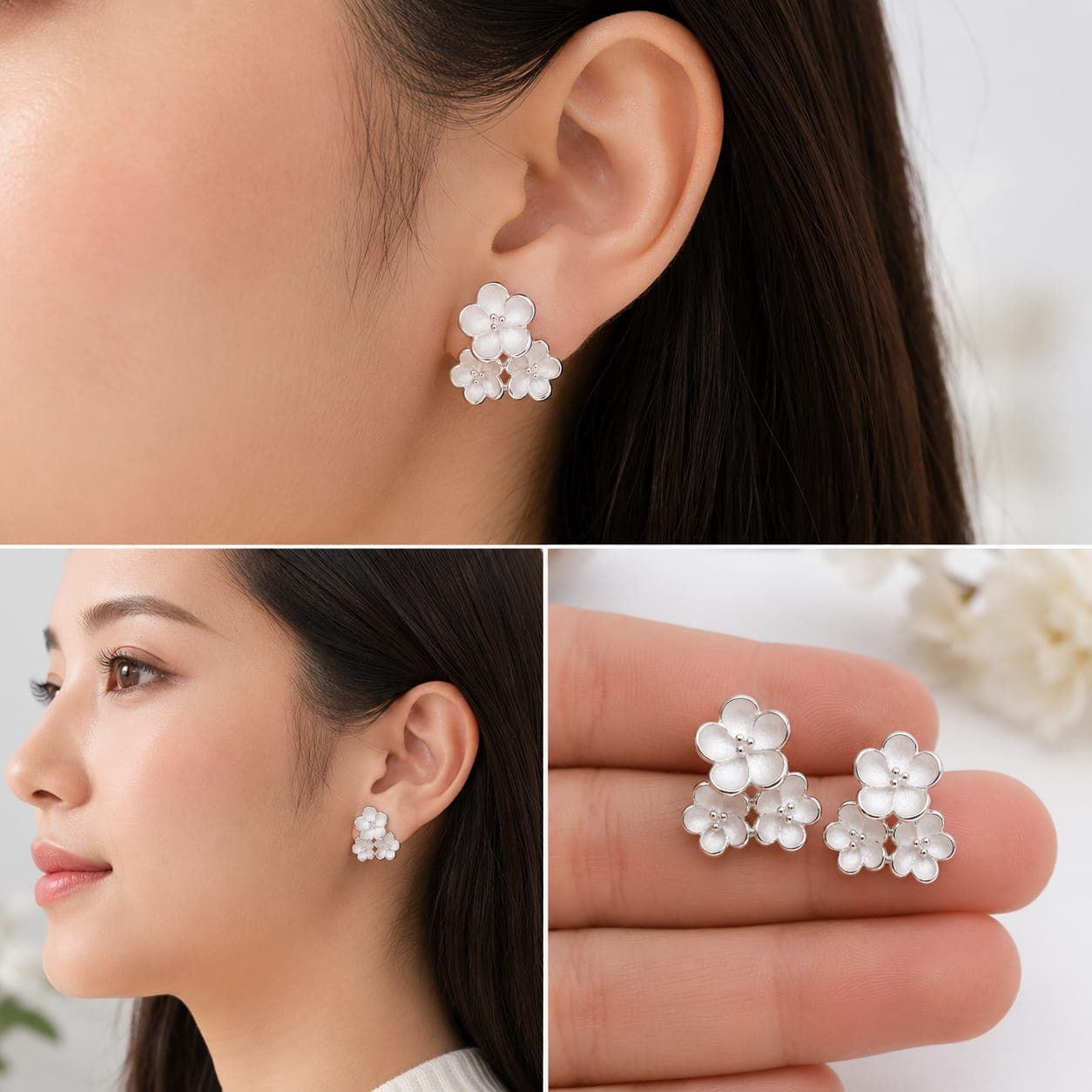 ORISIL JEWELS 925 Sterling Silver Flower Pearl Stud Earrings for Women & Girls | BIS Hallmarked | 1.5 cm Floral Earrings | Push Back Closure | 2.8 g | Gift for Her (Copy) view 4