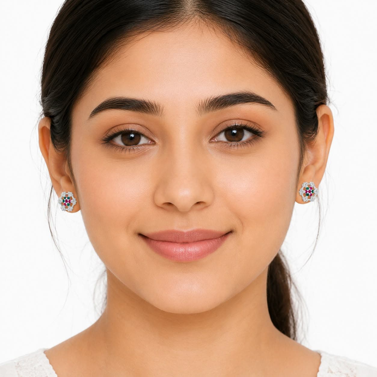 ORISIL JEWELS Women 925 Sterling Silver Floral Stud Earrings | Multicolour Stone Studs | BIS Hallmarked | 1 cm Diameter | Gift for Women & Girls (Copy) view 2