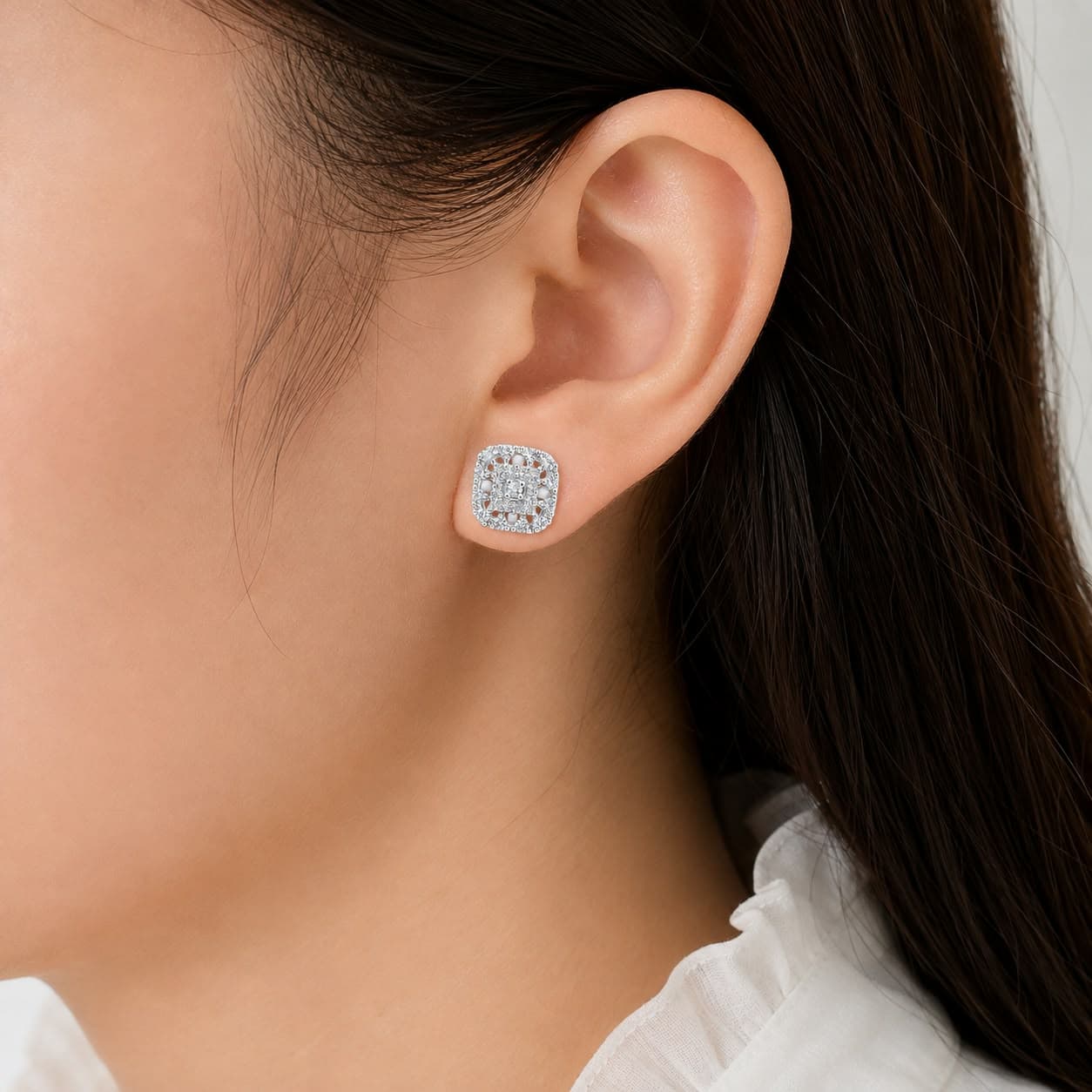 ORISIL JEWELS 925 Sterling Silver Square Stud Earrings for Women & Girls | Sparkling Cubic Zirconia | 925 Stamped | Lightweight & Comfortable | Gift for Her view 3