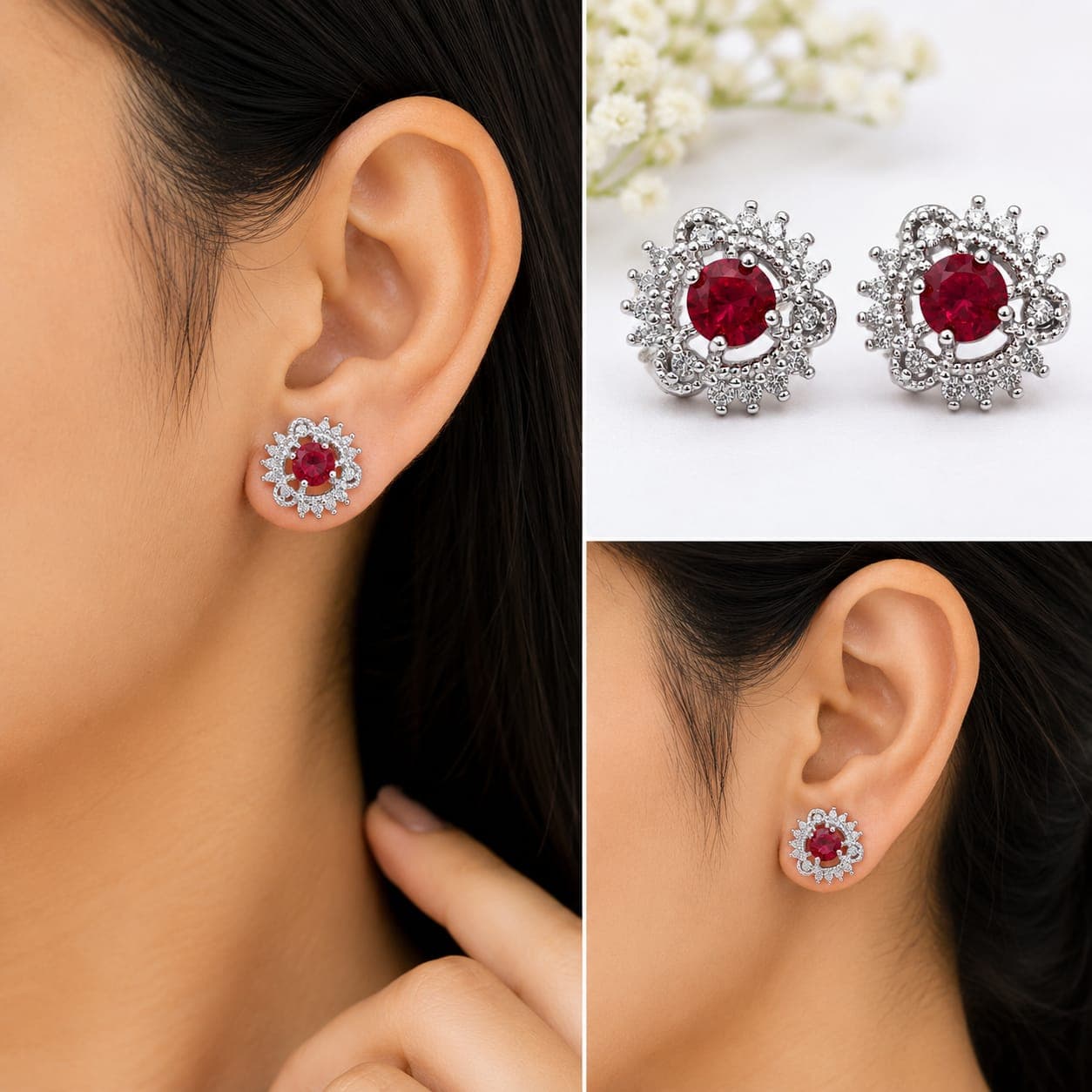 925 Sterling Silver Multiple Stud Earrings Designs for Women & Girls | BIS Hallmarked | 925 Stamped | Elegant Everyday & Gifting Jewellery view 3