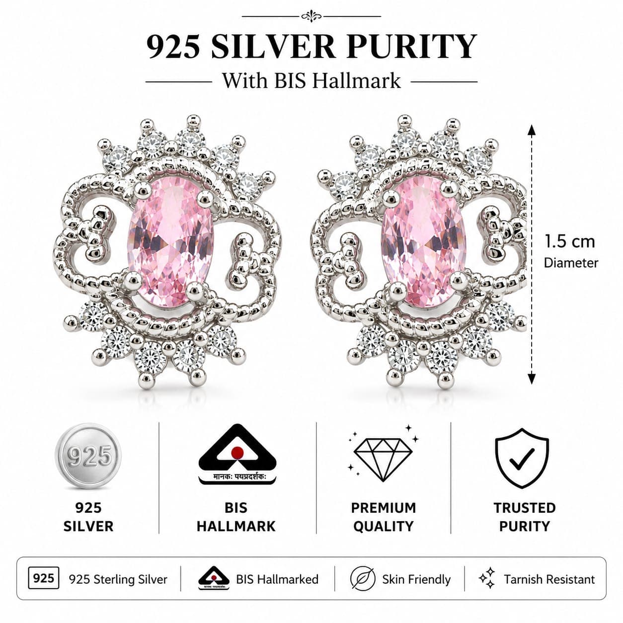 925 Sterling Silver Multiple Stud Earrings Designs for Women & Girls | BIS Hallmarked | 925 Stamped | Elegant Everyday & Gifting Jewellery  view 3