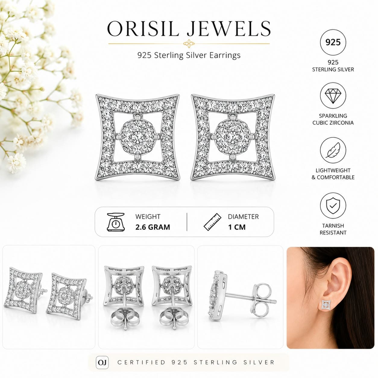 925 Sterling Silver Multiple Stud Earrings Designs for Women & Girls | BIS Hallmarked | 925 Stamped | Elegant Everyday & Gifting Jewellery  view 3