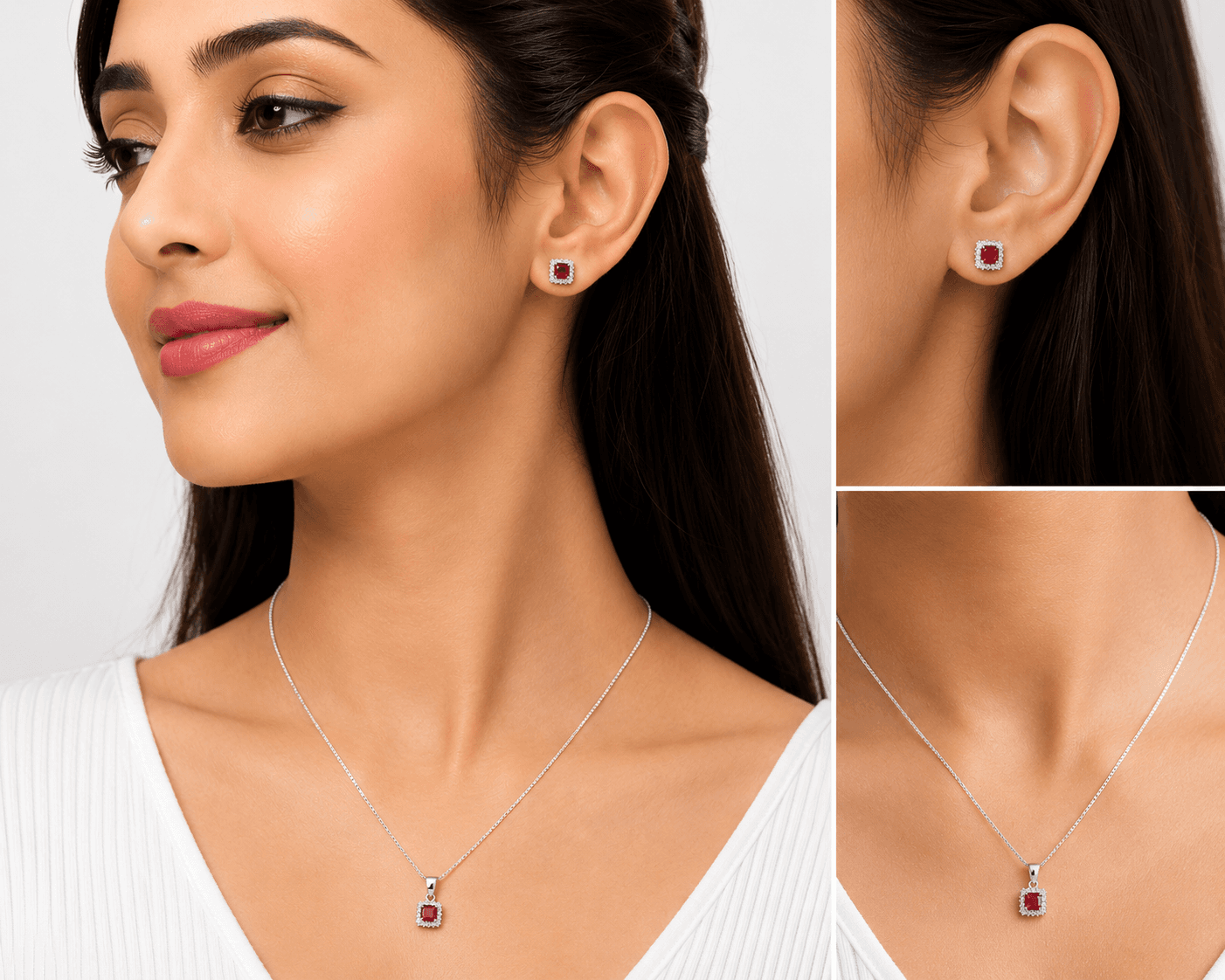 ORISIL JEWELS 925 Sterling Silver Pendant Set with Chain & Stud Earrings for Women & Girls