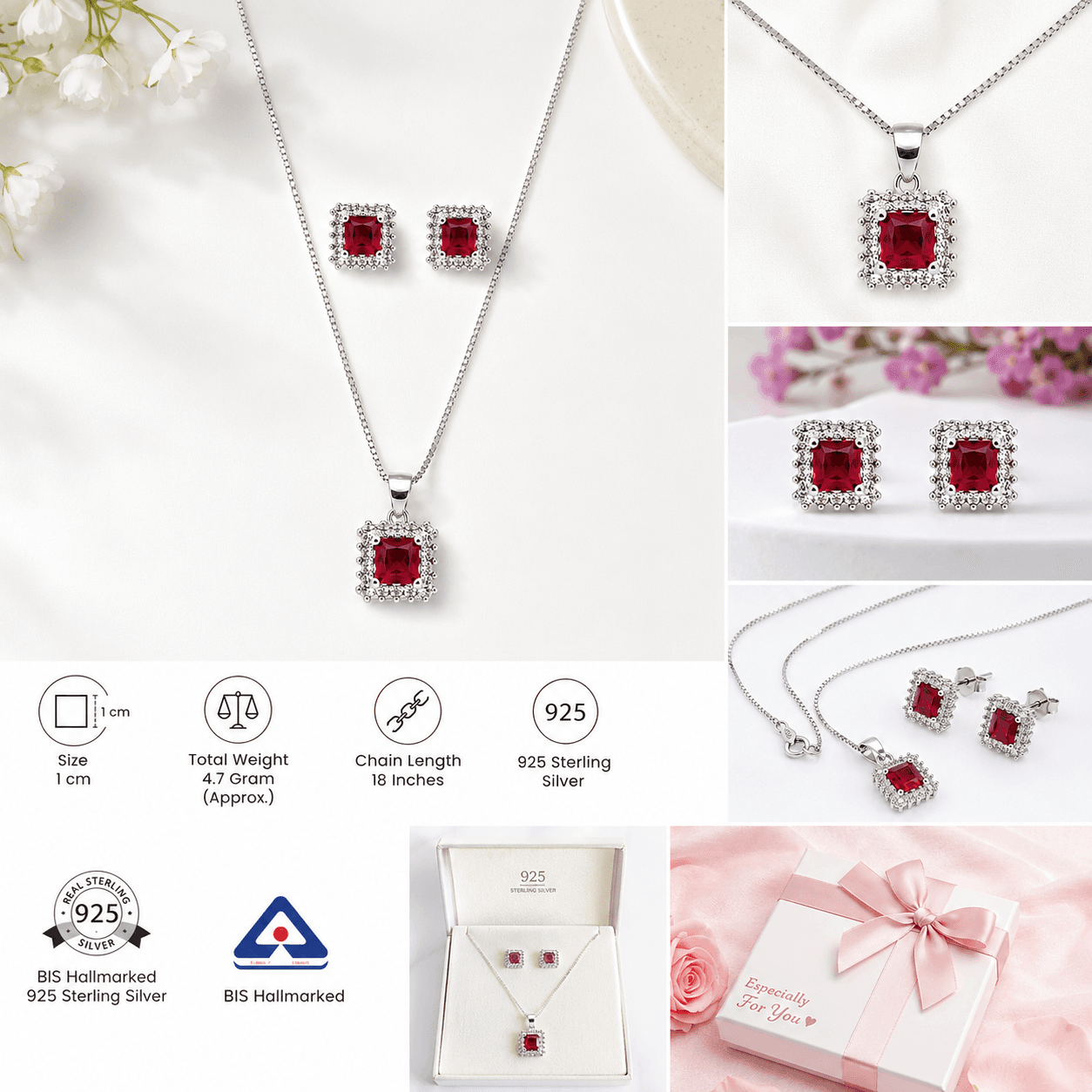 ORISIL JEWELS 925 Sterling Silver Pendant Set with Chain & Stud Earrings for Women & Girls view 2