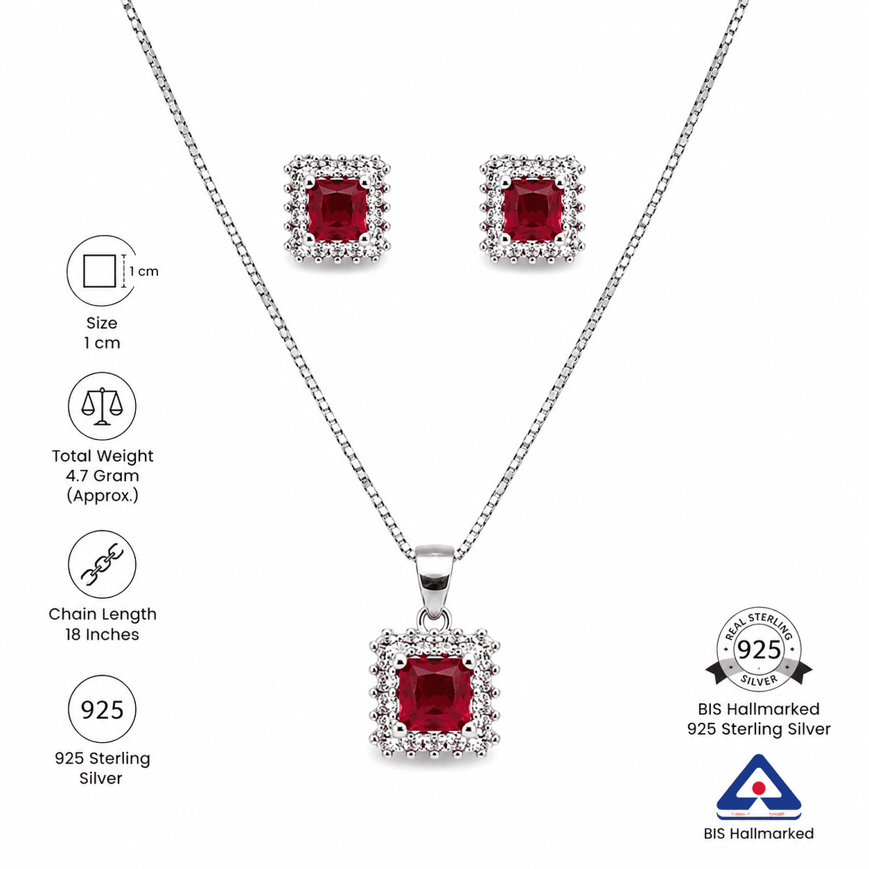 ORISIL JEWELS 925 Sterling Silver Pendant Set with Chain & Stud Earrings for Women & Girls view 3