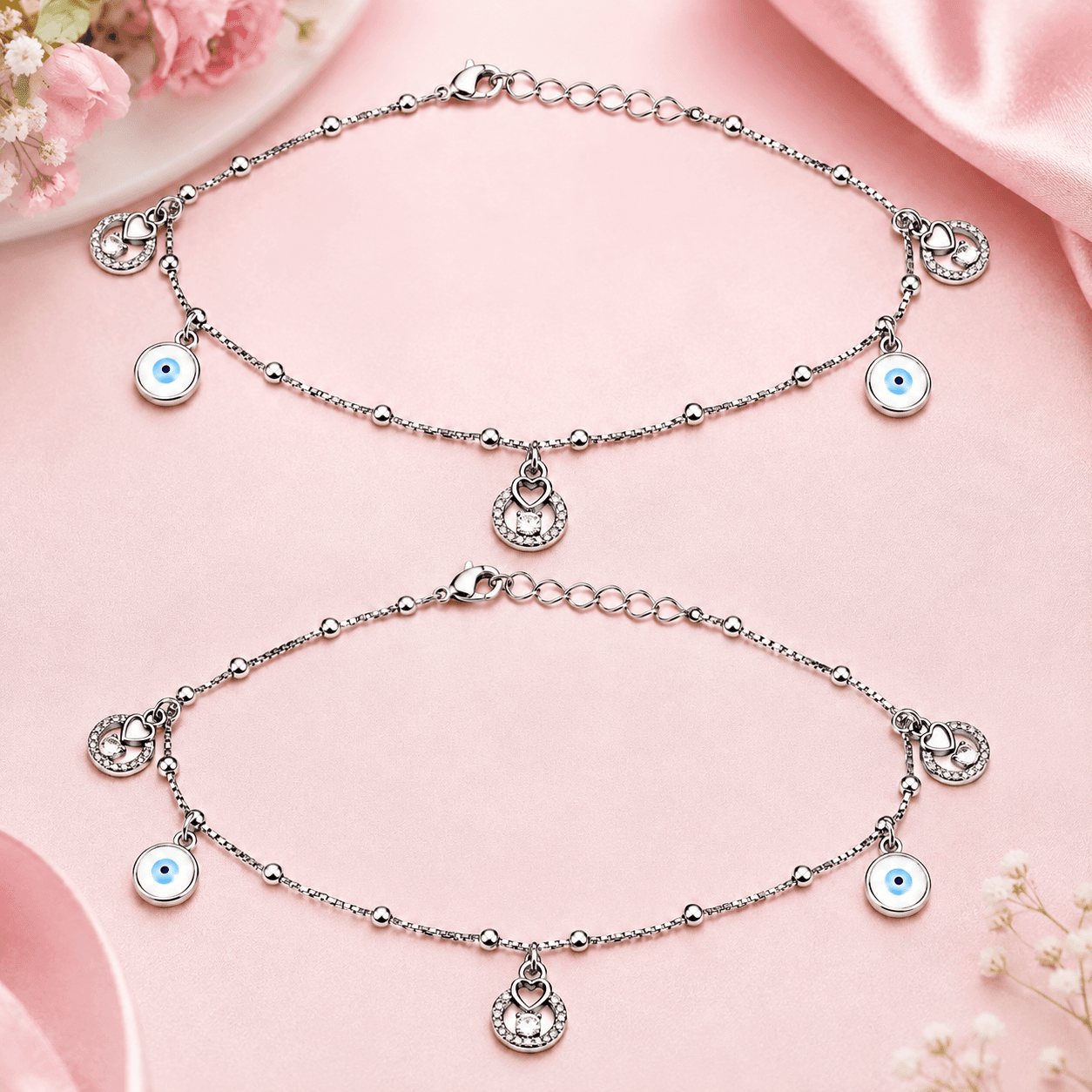 925 Sterling Silver Jewellery for Women & Girls | BIS Hallmarked | Elegant & Evil Eye Charm Anklet | Gift for Women, Girls, Wife & Girlfriend view 2