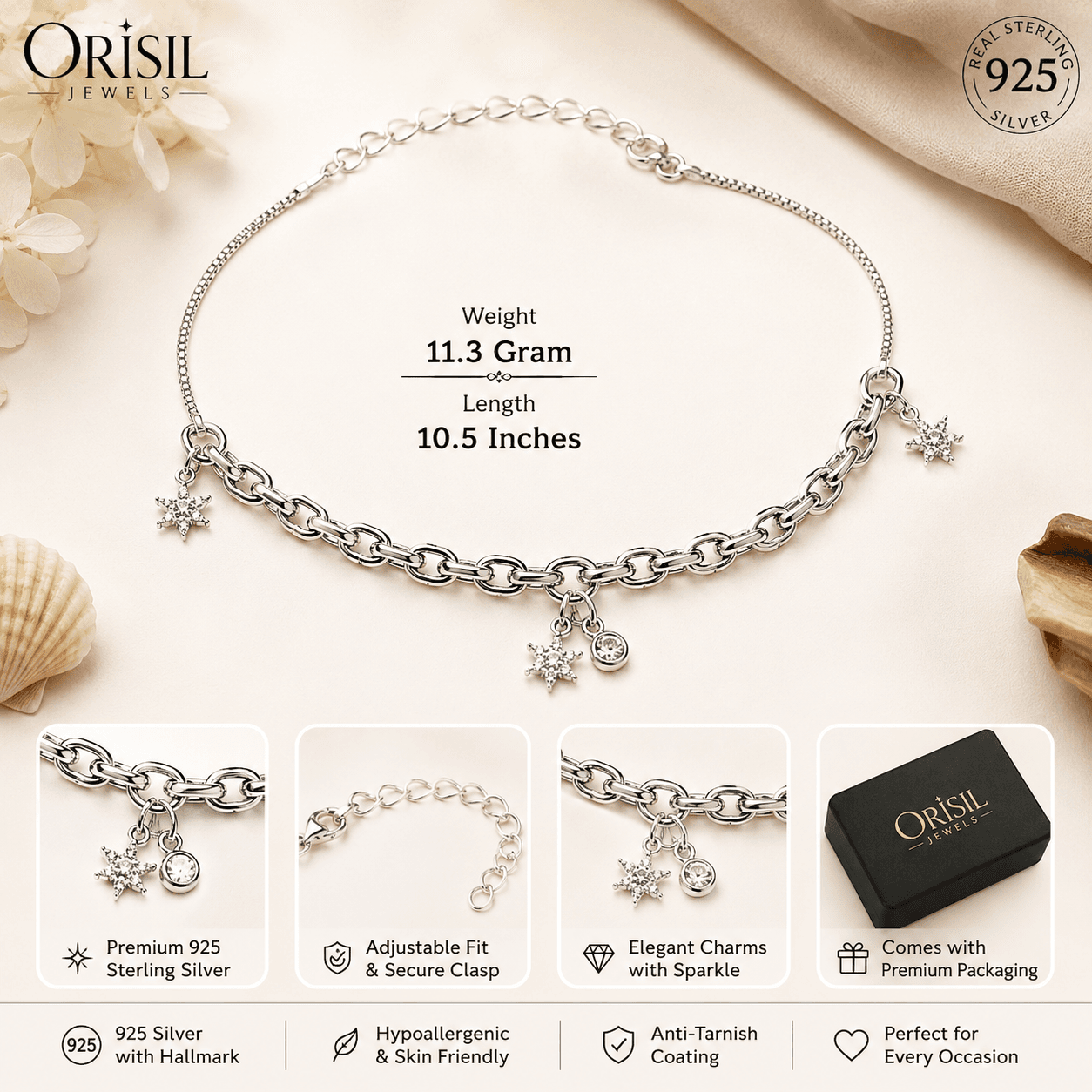 925 Sterling Silver Anklet for Women & Girls | Adjustable Silver Payal | BIS Hallmarked | Elegant Traditional & Daily Wear Jewellery view 3