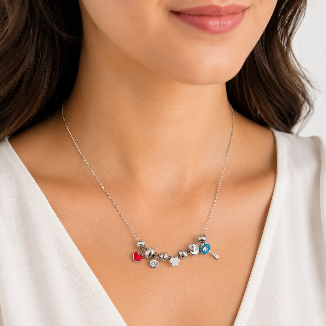 925 Sterling Silver Charm Necklace with Enamel Charms view 1
