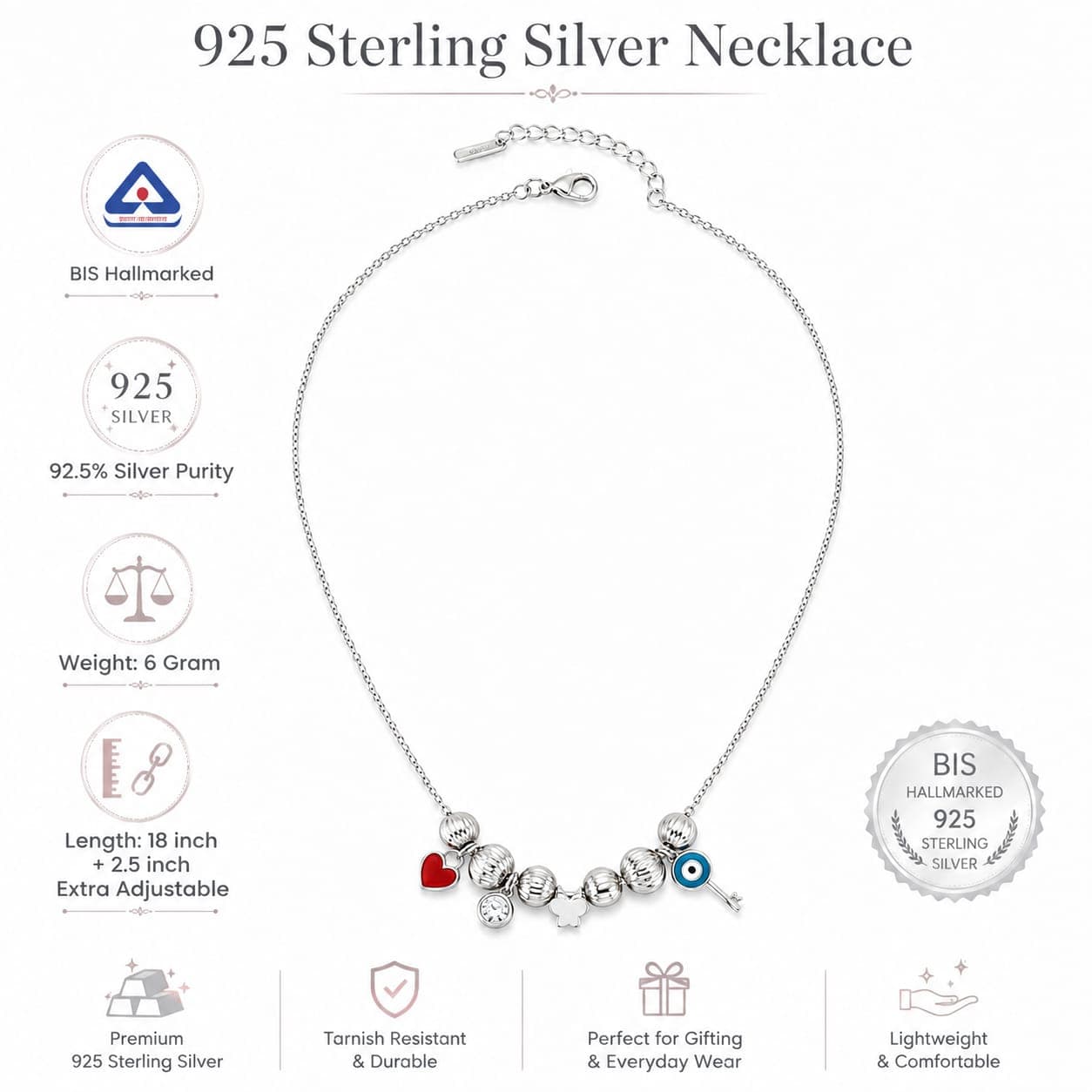 925 Sterling Silver Charm Necklace with Enamel Charms view 2