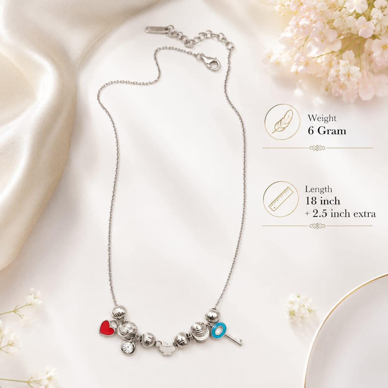 925 Sterling Silver Charm Necklace with Enamel Charms view 3