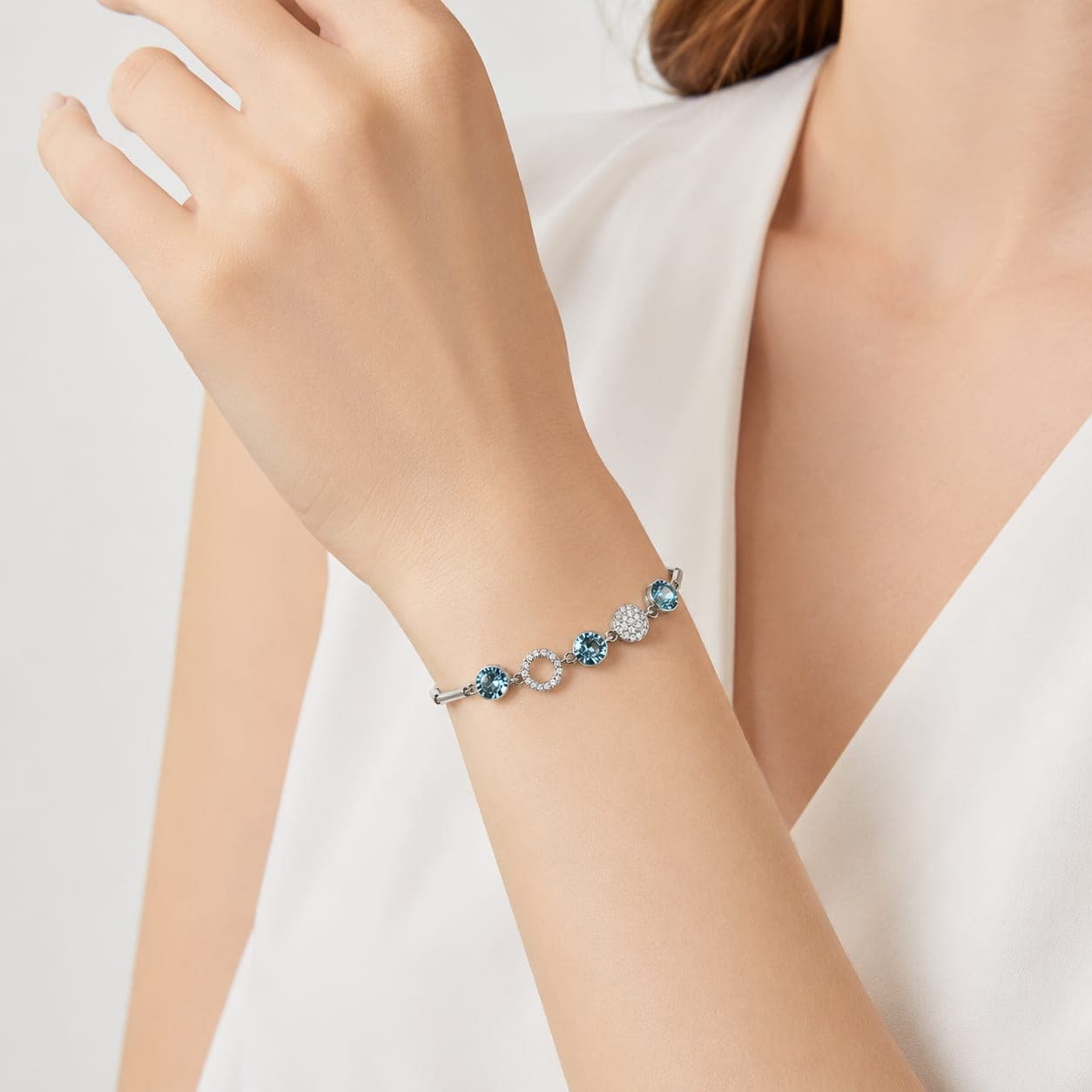 925 Sterling Silver Blue Crystal Bracelet gift for Women and Girls. view 3
