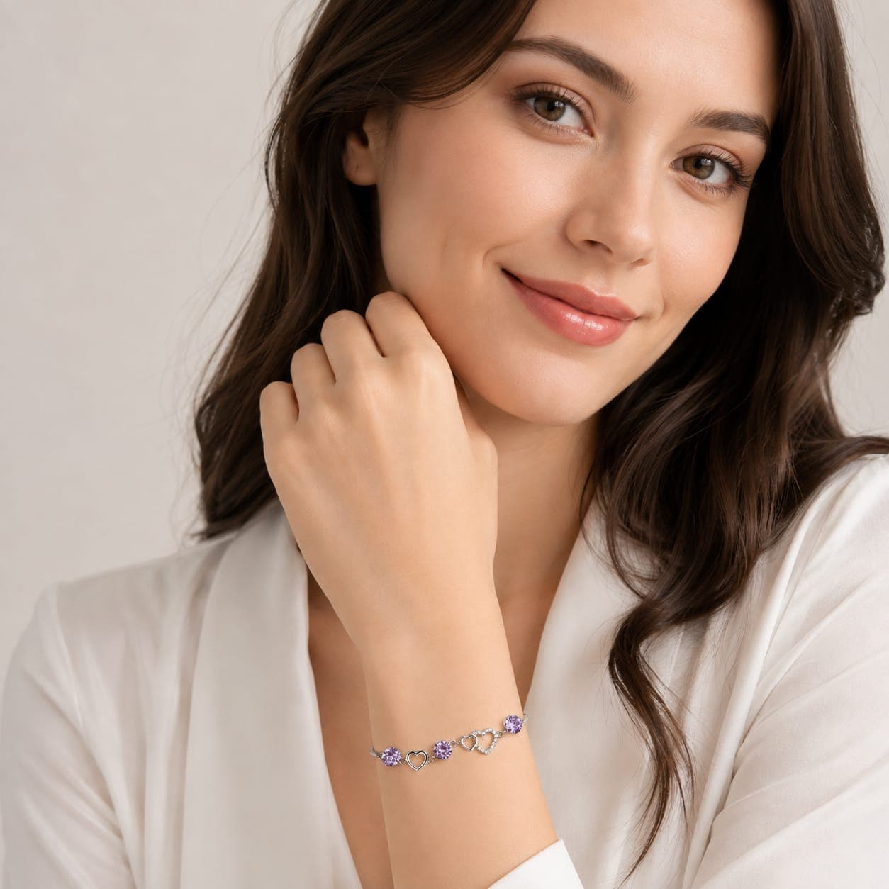 925 Sterling Silver Heart Bracelet with Purple CZ gift for girls and Women view 3