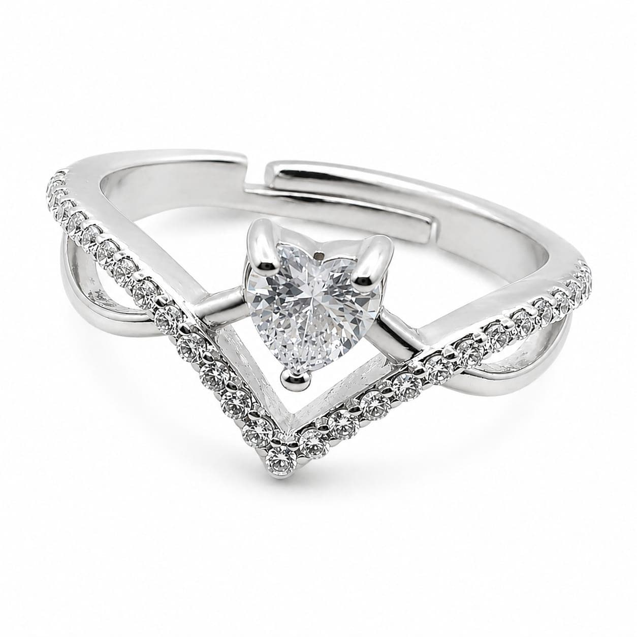 925 Sterling Silver Adjustable Floral Ring for Women with Zirconia Stone (Silver,Rose, Gold Finish)