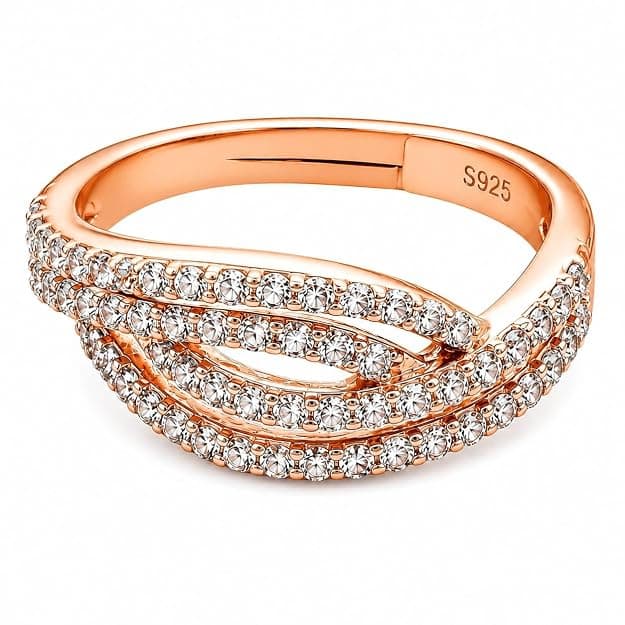925 Sterling Silver Adjustable Ring for Women | AAA Zircon Diamond Studded | Open Size Rose Gold & Silver Ring | Anti-Tarnish, Hypoallergenic | Gift for Girls & Women