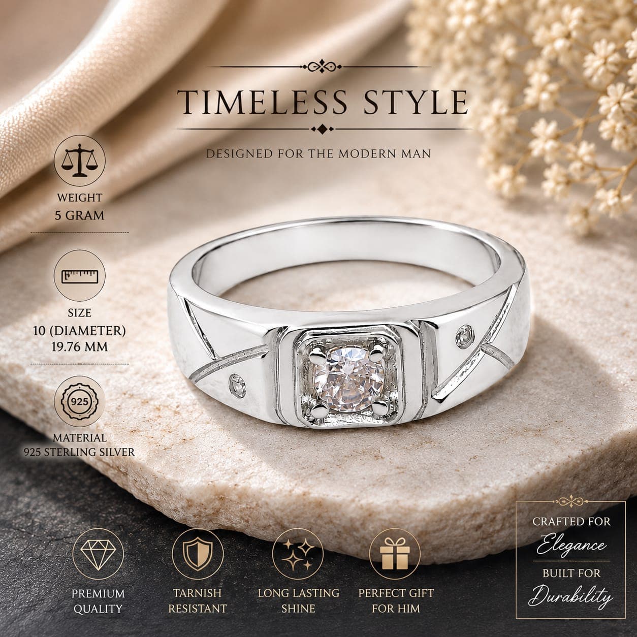 925 Sterling Silver Design Ring for Men | Hallmarked Pure Silver | Stylish Daily Wear Gents Ring (Design 6)