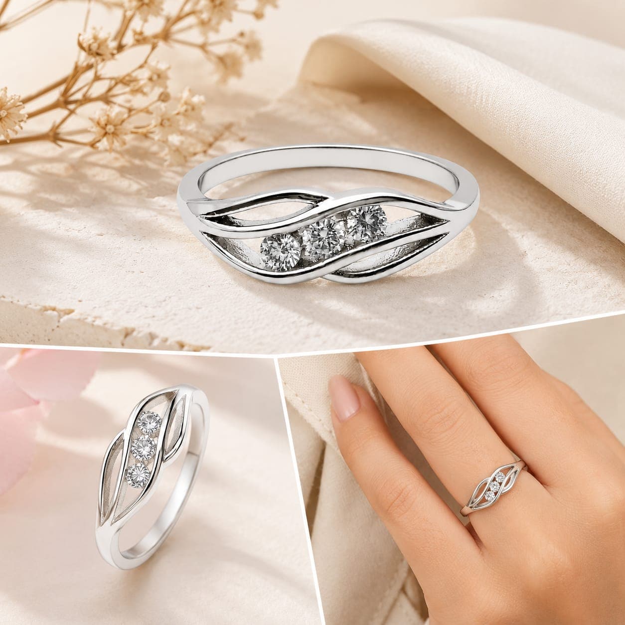 925 Sterling Silver Infinity Wave Ring for Women | Cubic Zirconia Stone Ring | Elegant Minimalist Band | Gift for Women & Girls