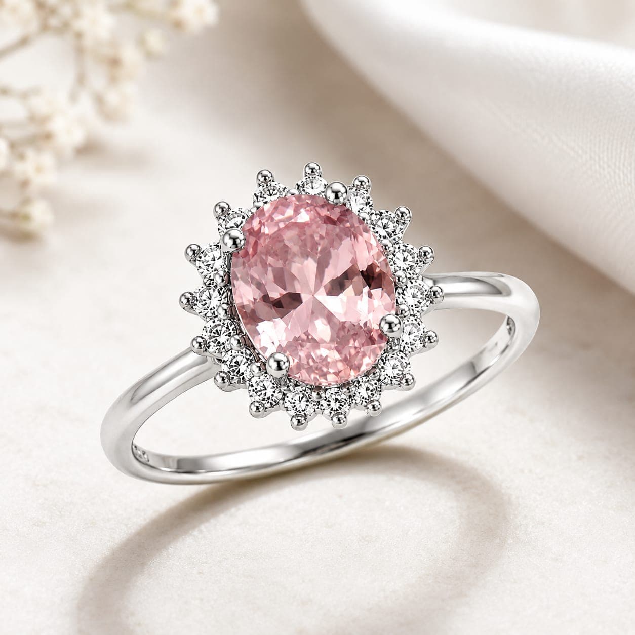 925 Sterling Silver Oval Ruby Red Halo Ring for Women | CZ Diamond Cluster Engagement Ring (Design 2)