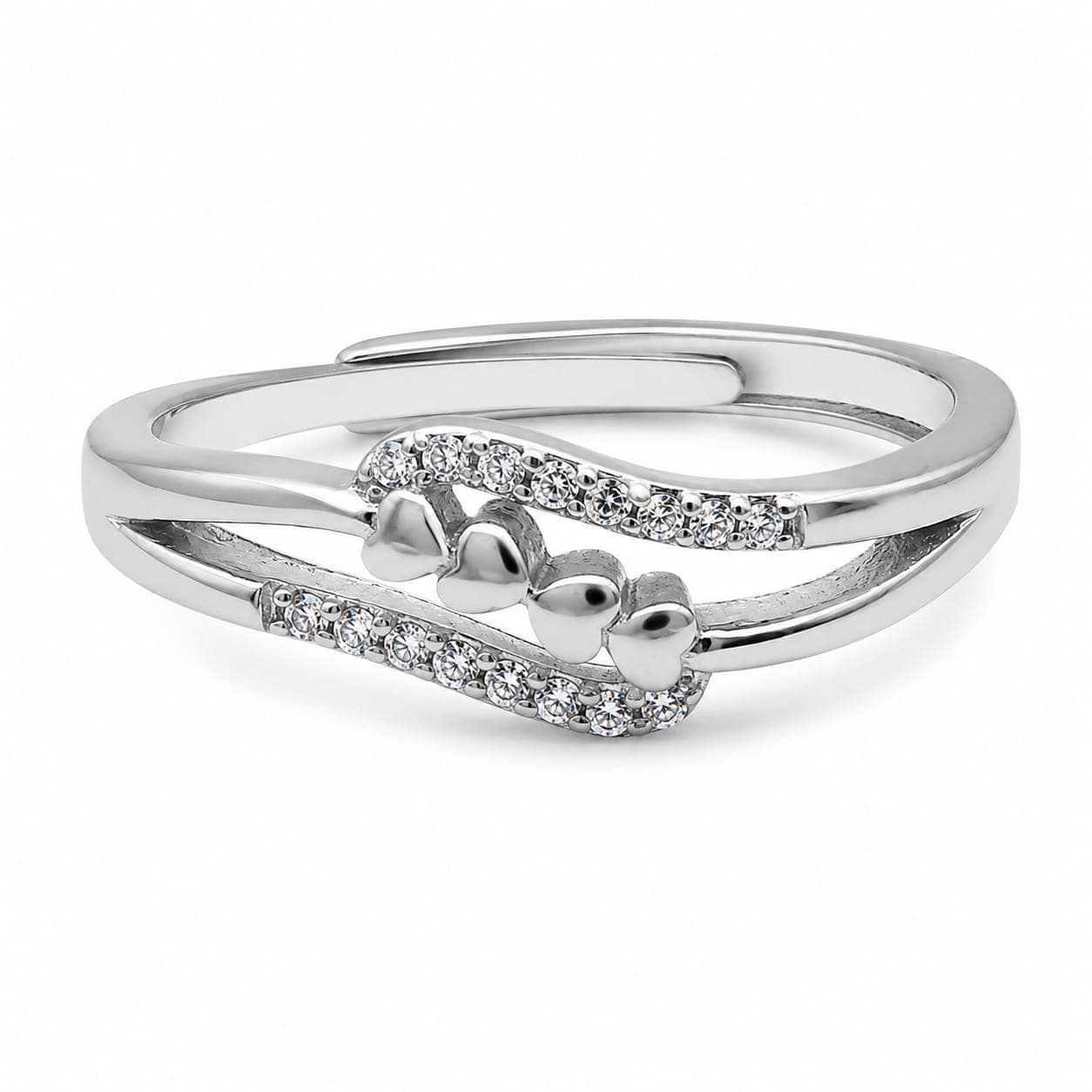 Adjustable 925 Silver Heart Ring for Women | Sparkling Cubic Zirconia Open Ring | Gift for Girls & Women