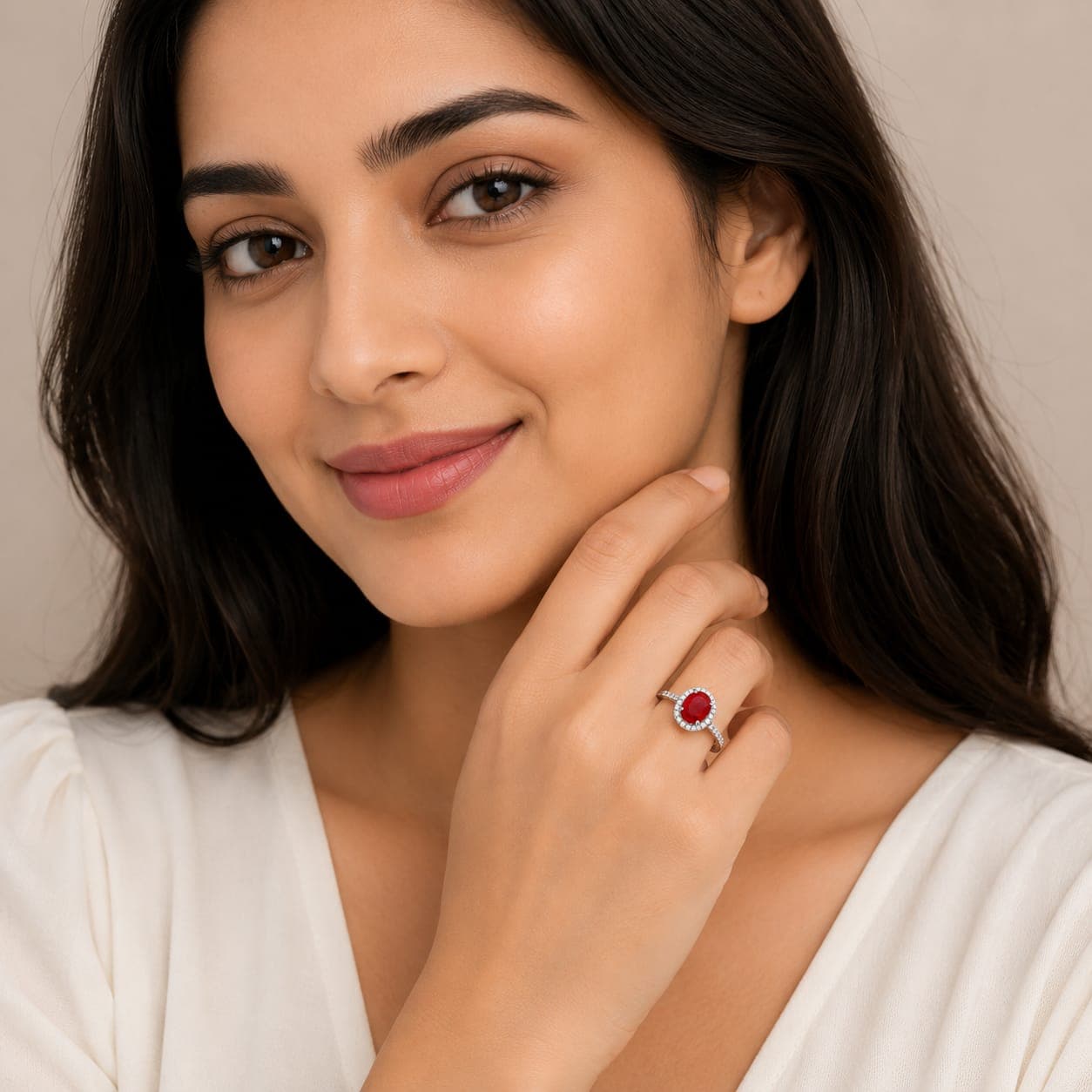 Ruby Halo Ring in 925 Sterling Silver | Classic Oval Red Stone Ring for Women