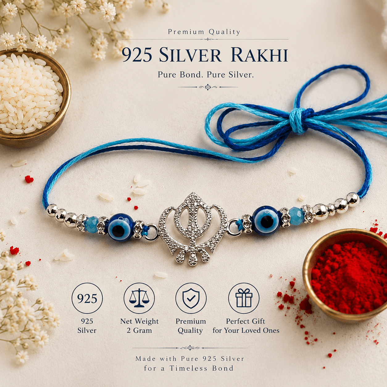 925 Silver Rakhi|Raksha Bandhan Rakhi for Brother | Gift for Men & Boys