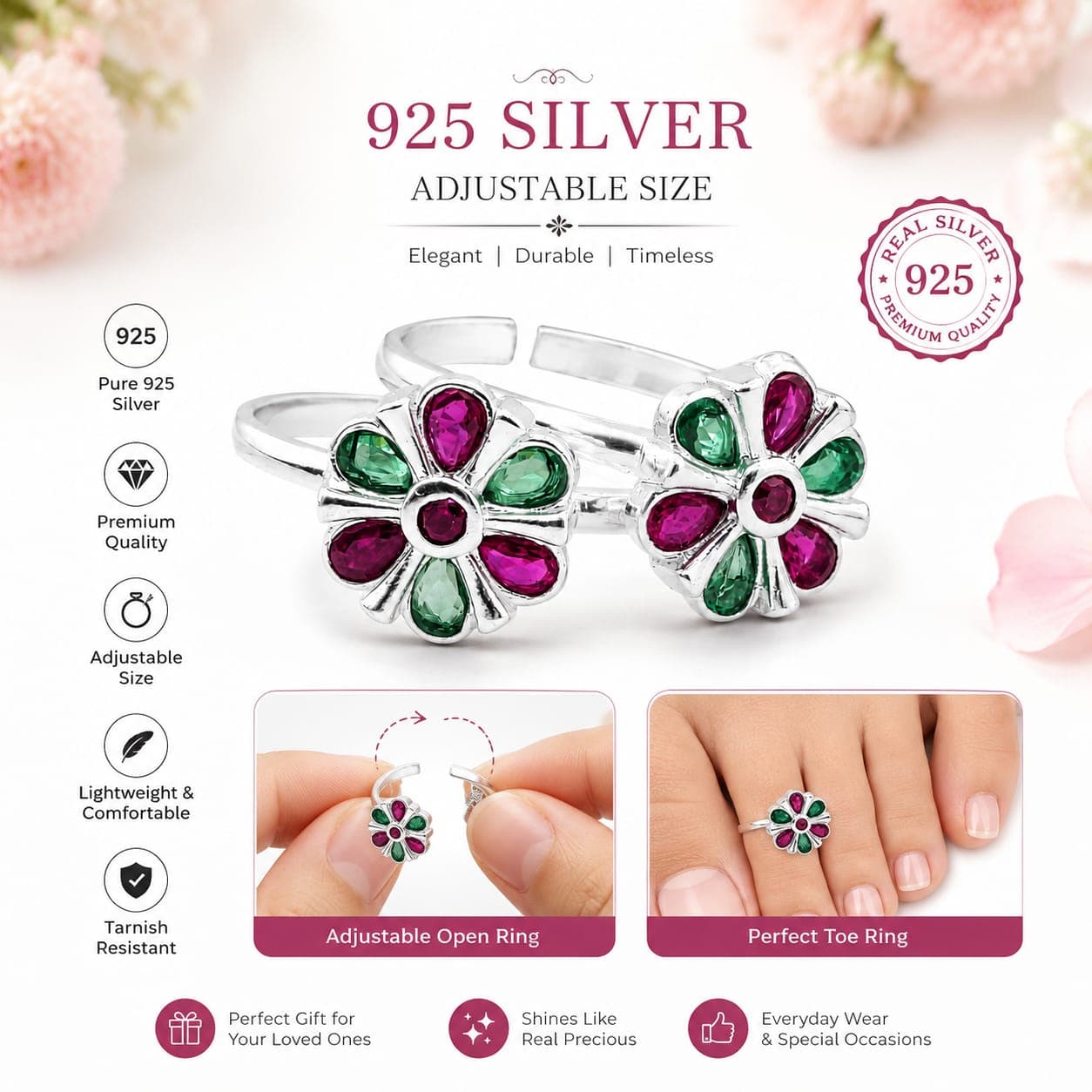 925 Sterling Silver Toe Ring | Adjustable Bichiya Toe Ring for Women | Traditional Silver Toe Ring