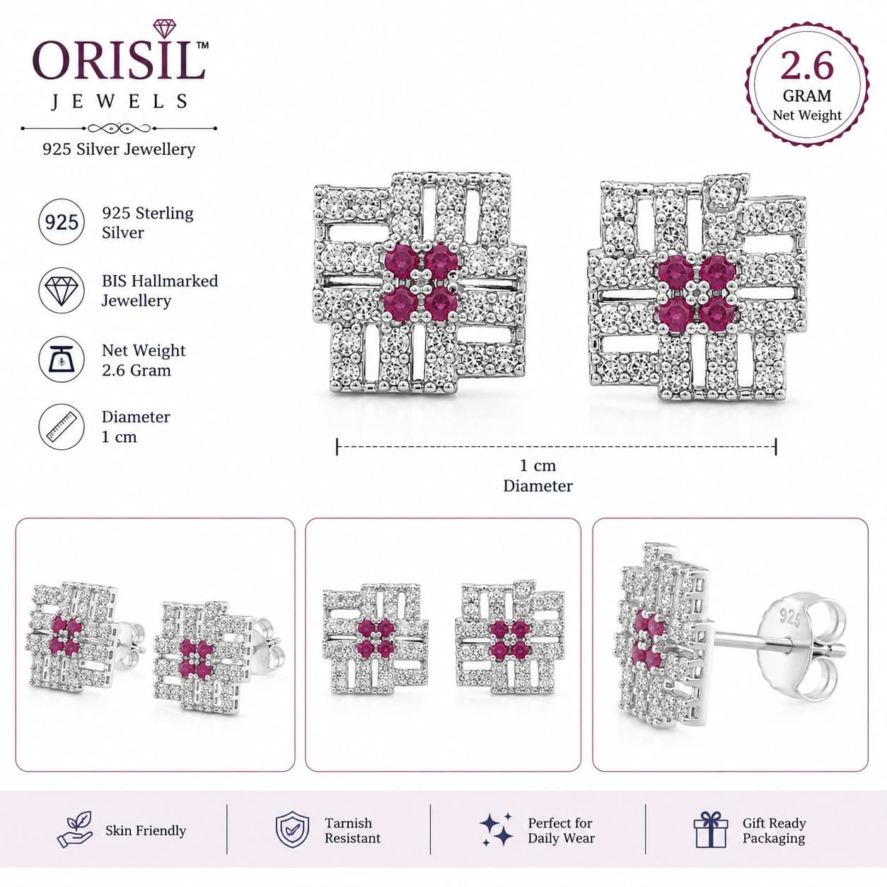 925 Sterling Silver Multiple Stud Earrings Designs for Women & Girls | BIS Hallmarked | 925 Stamped | Elegant Everyday & Gifting Jewellery