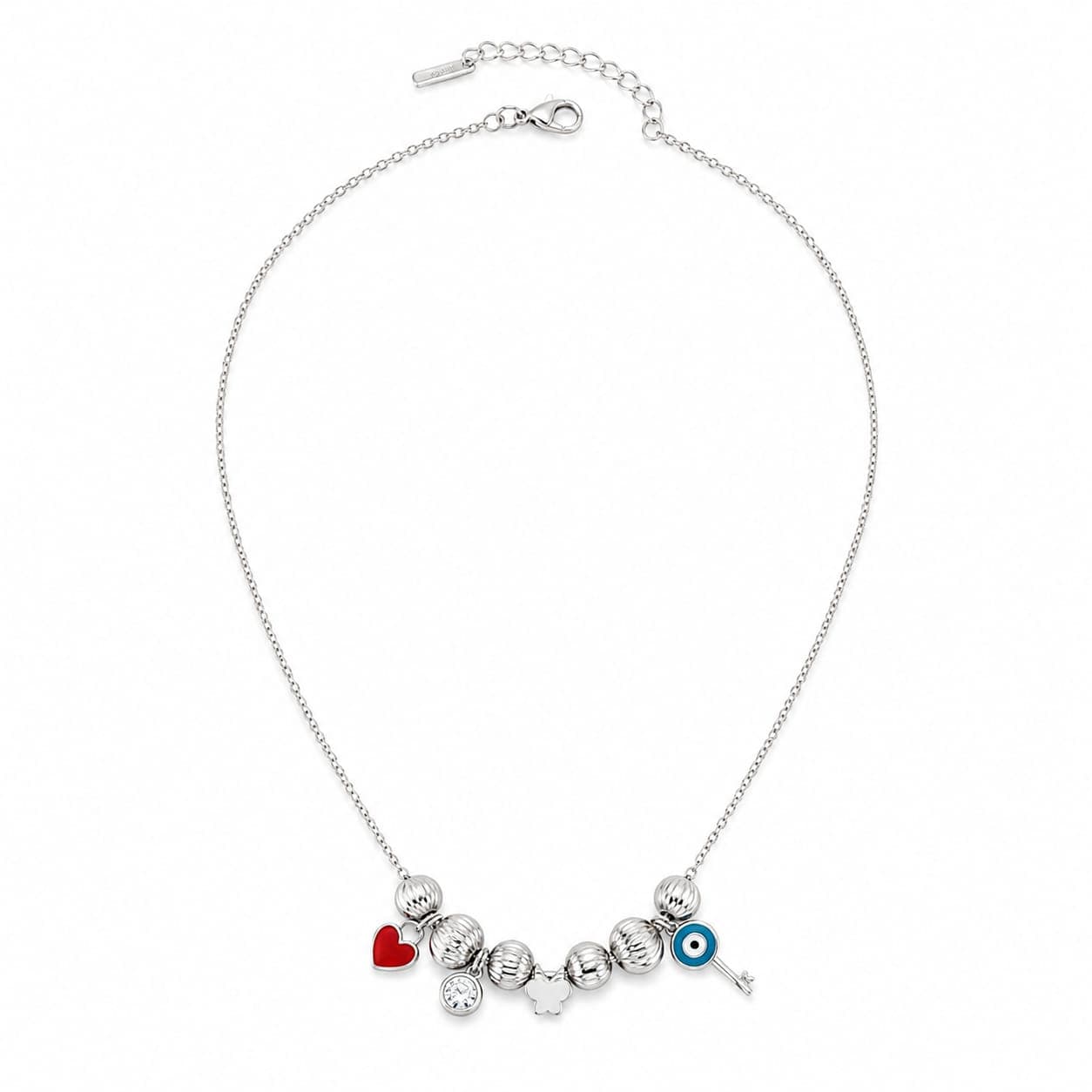 925 Sterling Silver Charm Necklace with Enamel Charms