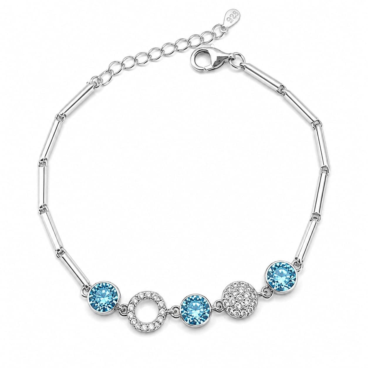 925 Sterling Silver Blue Crystal Bracelet gift for Women and Girls.